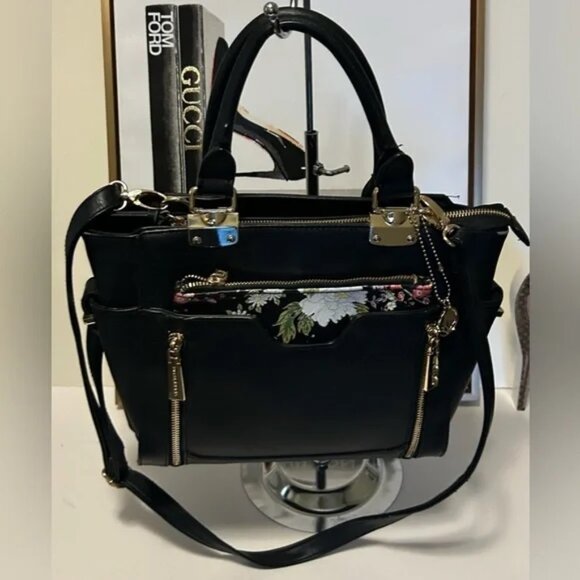 Big Buddha black tote shoulder bag with flower wallet/pouch - Picture 1 of 9